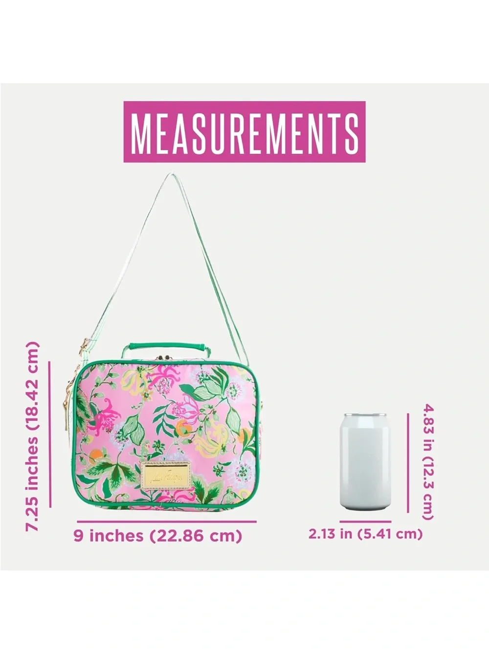 New Lilly Pulitzer Pink Floral Crossbody Bag Lunch Box with Green Striped Strap